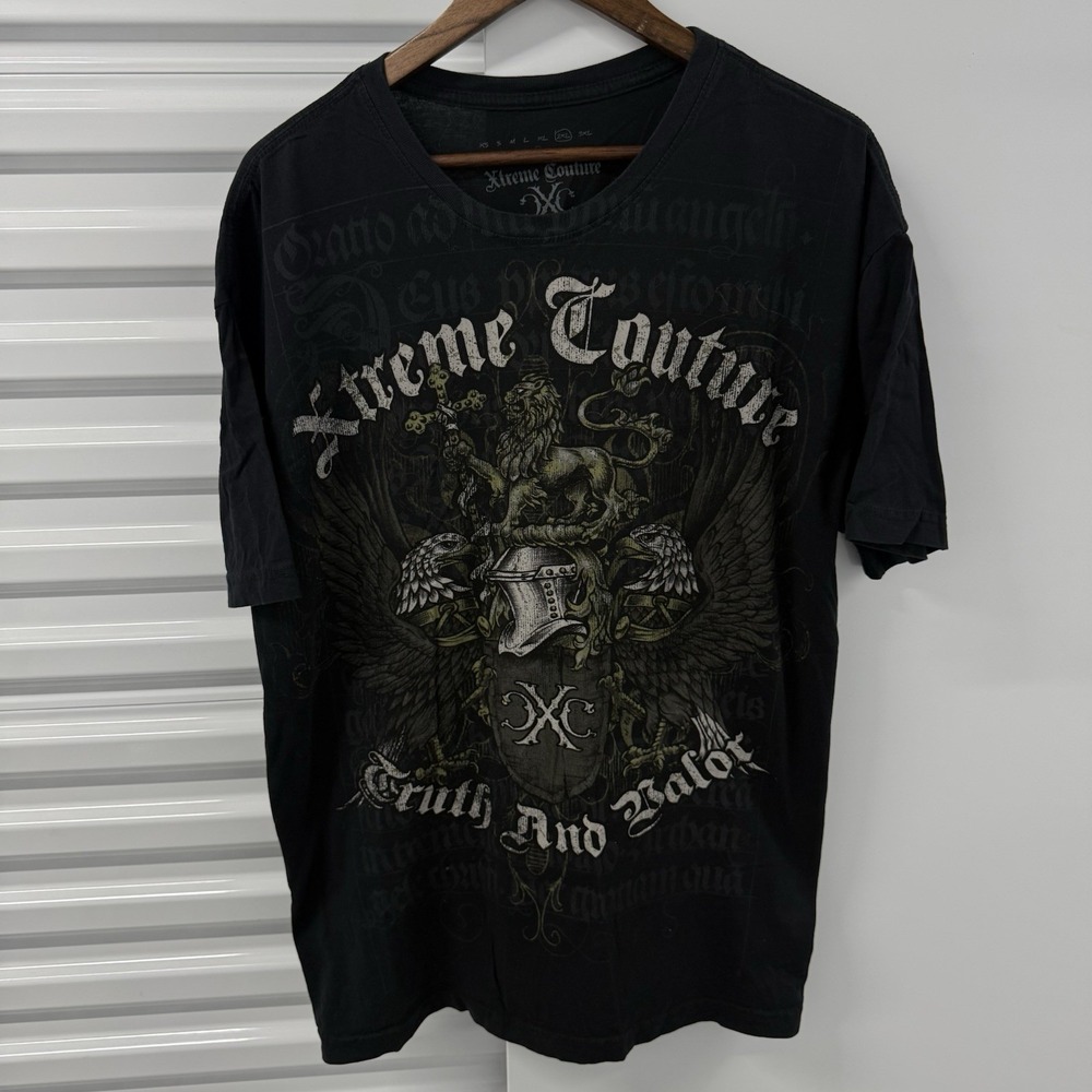 Xtreme Couture Mens 2XL Black Graphic T Shirt Lion Eagle Crest MMA Y2K